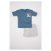 DEFACTO Baby Boy 2-Piece Set Printed Short Sleeve T-Shirt Top Elastic Waist Shorts Bottom