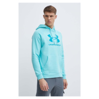 Mikina Under Armour pánská, tyrkysová barva, s kapucí, s potiskem