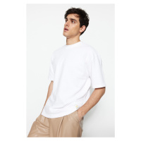 Trendyol Limited Edition White Oversize 100% Cotton Labeled Textured Basic Thick T-Shirt