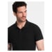 BASIC men's single color pique knit polo shirt - black V1 OM-POBS-0100