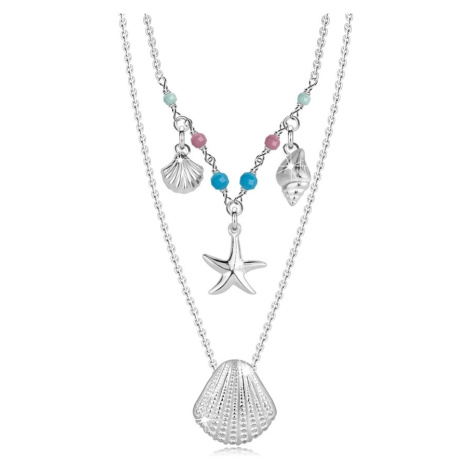 Náhrdelník ze stříbra 925 - mořské mušle, hvězdice, přírodní amazonit, turmalín a tyrkys Šperky eshop