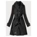 Černý tenký kabát-trenčkot s páskem (TR902)