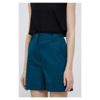 Kraťasy PS Paul Smith dámské, tyrkysová barva, hladké, high waist