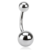 Ocelový piercing do pupíku stříbrné barvy - jednoduché kuličky, tloušťka 1,2 mm - Rozměr: 8 mm x