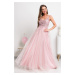 Růžové společenské šaty s krajkou a tylovou sukní