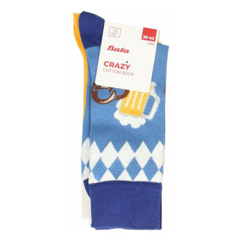Žluto-modré pánské ponožky s motivem piva