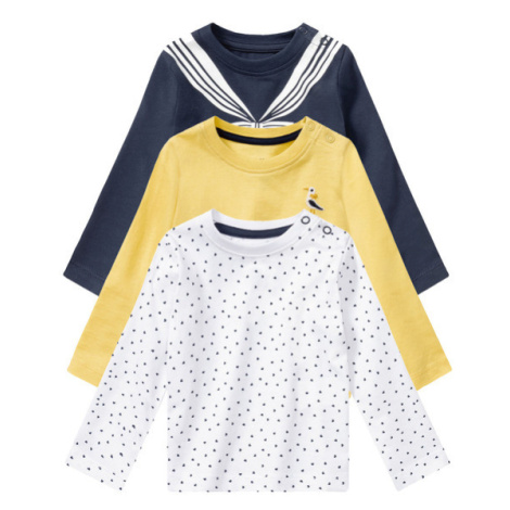 lupilu® Dětské triko s dlouhými rukávy BIO, 3 kusy (bílá/žlutá/námořnická modrá)
