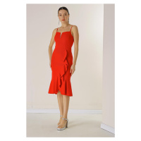 By Saygı Flounce Lined Crepe Dress with Rope Strap Skirt