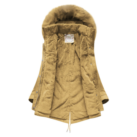 Dámská zimní bunda parka v hořčicové barvě s kapucí (7617) LIBLAND