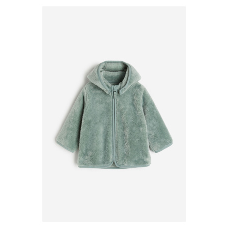 H & M - Plyšová bunda na zip's kapucí - zelená H&M