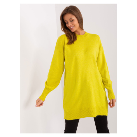 Dámský limetkový oversize svetr s dlouhým rukávem Fashionhunters