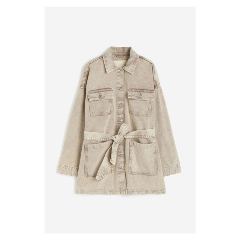 H & M - Džínová bunda's vázacím páskem - béžová H&M