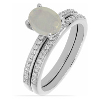 Sada stříbrných prstenů s etiopským opálem a zirkony Ag 925 046587 ETOP - 62 mm 3,6 g