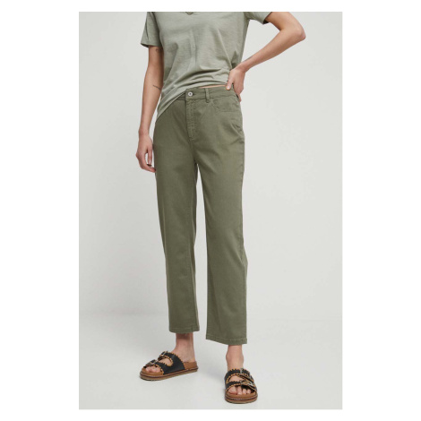 Kalhoty Medicine dámské, zelená barva, jednoduché, medium waist