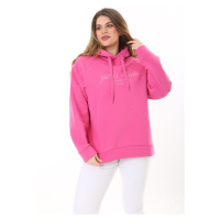 Şans Women's Plus Size Pink Inner Raising 3 Thread Fabric Hooded Sweatshirt