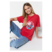 Trendyol Red 100% Cotton Faded Effect Printed Boyfriend Crewneck Knitted T-Shirt
