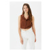 Trendyol Brown Jacket Collar Crop Woven Blouse