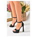 Fox Shoes Black Satin Fabric Platform Thick Heeled Women's Shoes