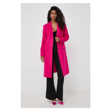 Vlněný kabát BOSS růžová barva, přechodný Hugo Boss