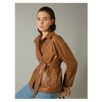 Koton Women's Tan Belted Faux Leather Jacket