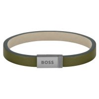 Hugo Boss Moderní khaki kožený náramek Jace 1580338 19 cm