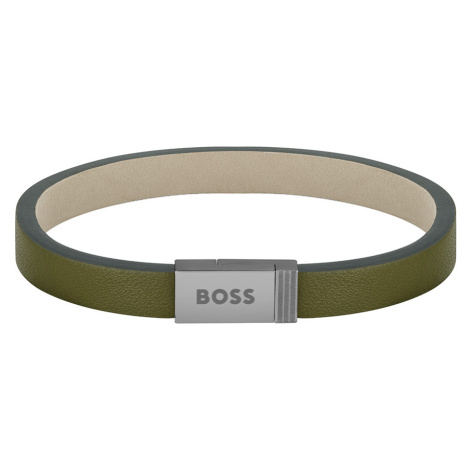 Hugo Boss Moderní khaki kožený náramek Jace 1580338 19 cm