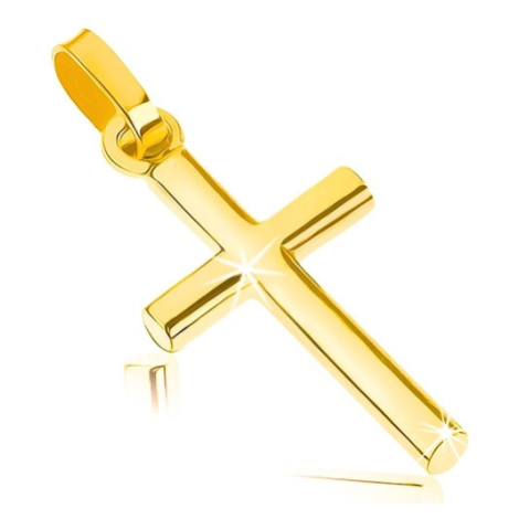 Přívěsek ze žlutého 9K zlata - malý latinský křížek, hladký lesklý povrch Šperky eshop