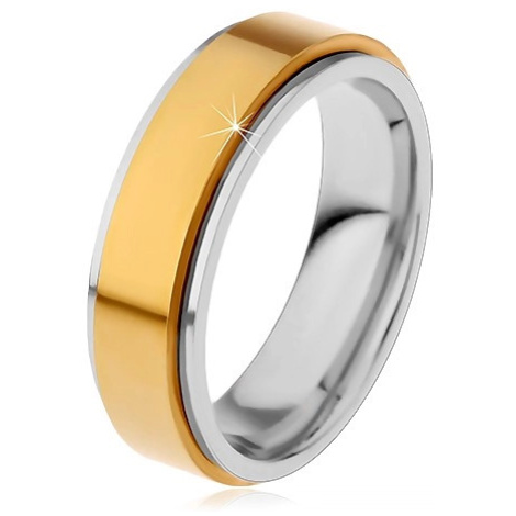 Prsten z chirurgické oceli, vyvýšený otáčivý pás zlaté barvy, úzké okraje Šperky eshop
