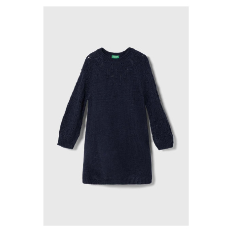 Dětské šaty s příměsí vlny United Colors of Benetton tmavomodrá barva, mini