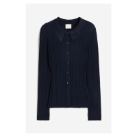 H & M - Žebrovaný propínací svetr's límcem - modrá