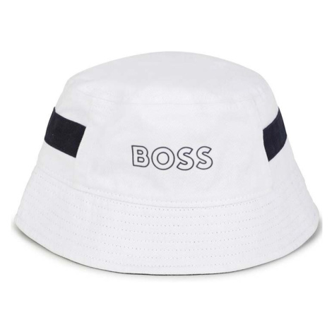 Dětská bavlněná čepice BOSS bílá barva Hugo Boss