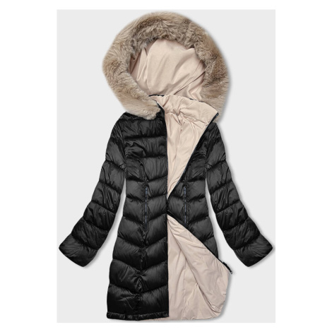 Černo-béžová oboustranná dámská zimní bunda s kapucí (B8203-1046) S'WEST