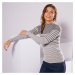 Blancheporte Pruhovaný dvoubarevný pulovr se stojáčkem šedá/režná