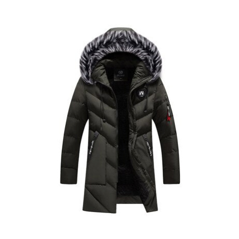Panská prošívaná bunda dlouhá zimní parka s kapucí a kožíškem