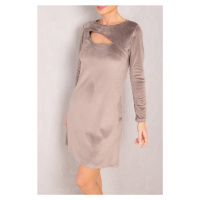 armonika Women's Gray Decollete Long Sleeve Velvet Mini Dress
