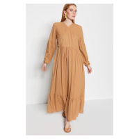 Trendyol Camel Textured Fabric Double Breasted Collar Woven Dress