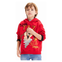 Dětská bavlněná mikina Desigual x Looney Tunes červená barva, s kapucí, s potiskem