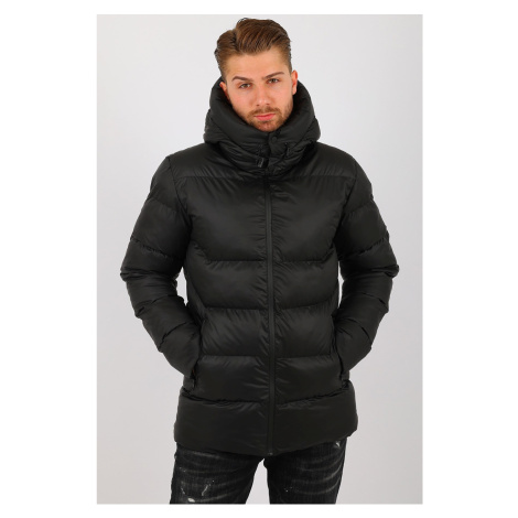 Pánský černý kabát River Club s kapucí, voděodolný a větruodolný, dlouhý zimní sportovní kabát