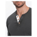 Tmavě šedé pánské tričko s knoflíky Ombre Clothing HENLEY