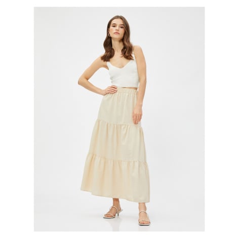 Koton Striped Layered Long Skirt with Elastic Waist