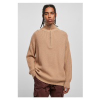 Pánský pulovr polozip // Urban Classics / Oversized Knitted Troyer unionbeige