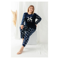 Trendyol Curve Navy Blue Christmas Patterned Knitted Pajama Set