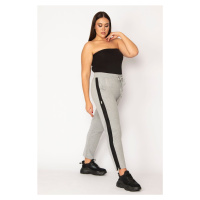 Şans Women's Plus Size Gray Combi Pants with Zippered Elastic Waist, which open the sides. 65N29