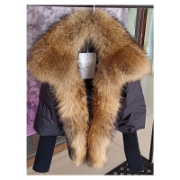 Zimní bunda péřovka s liščí kožešinou - ČERNÁ