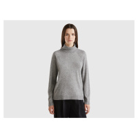 Benetton, Gray Turtleneck Sweater In Cashmere And Wool Blend