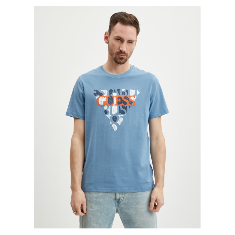 Světle modré pánské tričko Guess Blurri - Pánské