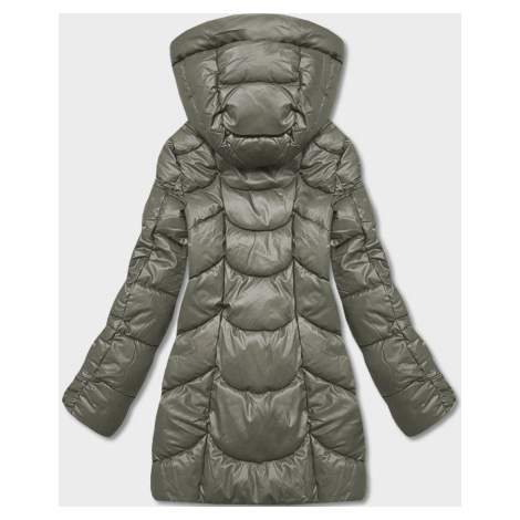 Volná dámská zimní bunda v khaki barvě z ekologické kůže (AG2-J90) Ann Gissy