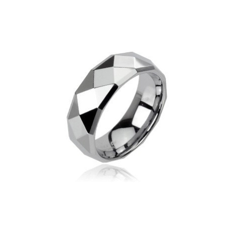 Prsten z wolframu s lesklým broušeným povrchem stříbrné barvy, 8 mm Šperky eshop