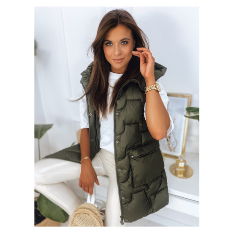 Černá dámská dlouhá prošívaná vesta s kapucí Dstreet TY2826 Barva: Zelená