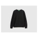 Benetton, Black Crew Neck Sweater In Pure Merino Wool